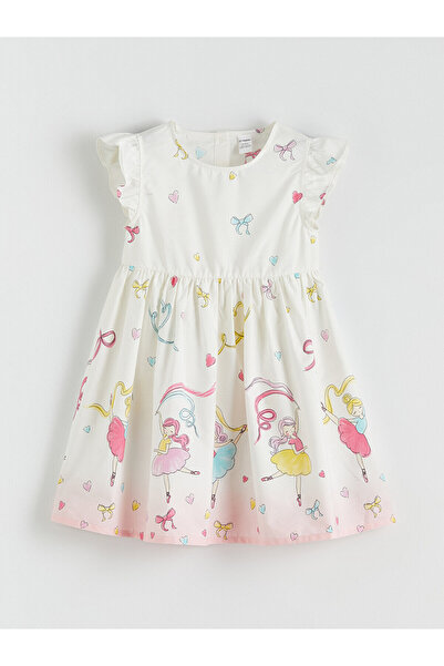 LC Waikiki Alita City Lcw Kids White Poplin Patterned Girls' Dress with a Dif...