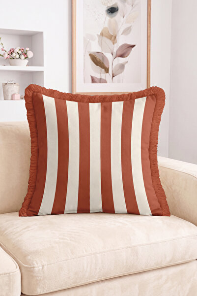 Realhomes Vertical Stripes Retro Style Fringed Throw Pillow Cover - Decorativ...