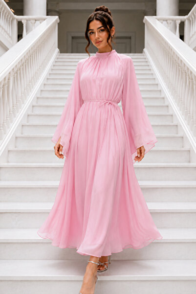 benguen Chiffon Hijab Dress S0159 Powder