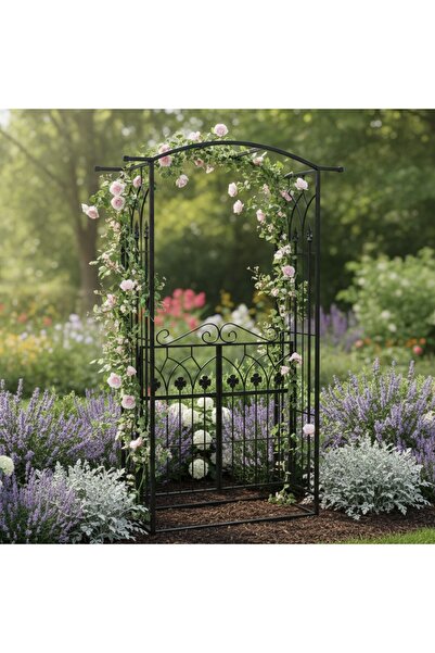 Danex Pergola gradina metalica cu poarta, suport plante cataratoare, 106x50x2...