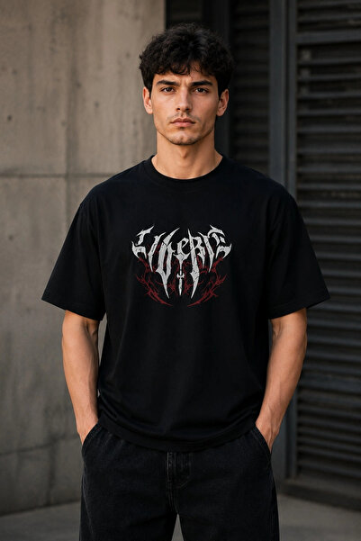 ERTAŞ TREND STORE Men's Gothic Lettering Printed Oversize Crew Neck T-Shirt -...