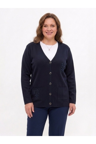 onno style women Classic Knitted Jacket with Steel Mesh Stone Accessories