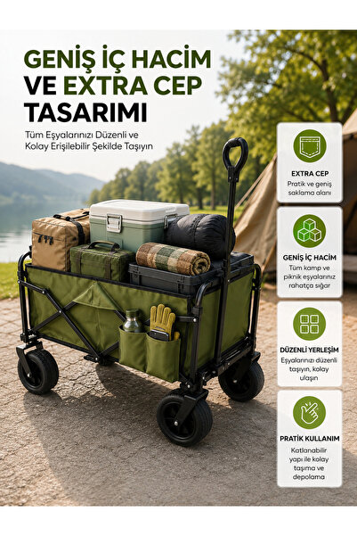Genel Markalar Geniş İç Hacimli Fren Sistemli Katlanabilir Kamp ve Piknik Ara...