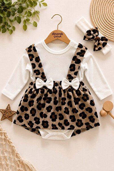dinamik çocuk Baby Girl Leopard Patterned Bandana Dress with Snap Buttons at ...