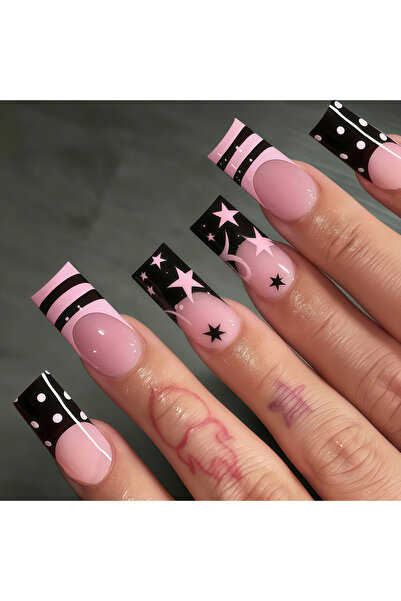 Choice18 Style 14 24Pcs Sweet Punk Vine Striped Pink Black French Polka Dot P...