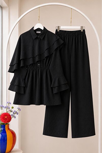 MODA VEDAT Set pantaloni cu detalii tip pelerină pentru femei -0700