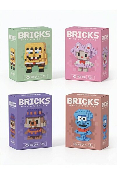 Bricks Sepexa 4'lü Mini Blok Oyuncak Seti - Süngerbob, Squidward ve Sevimli F...