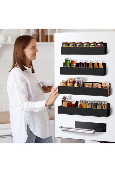 ZenAI Set 5 Rafturi, 4x Organizator cu Magnet si Suport Prosop hartie cu Adez...