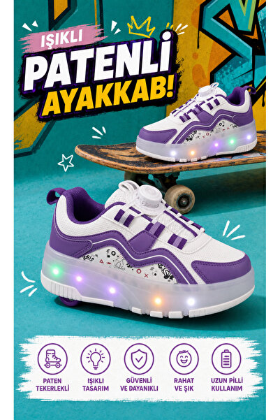 Işıklı Patenli 4 Tekerlekli Spor & Paten Dönüşümlü Çocuk Ayakkabısı