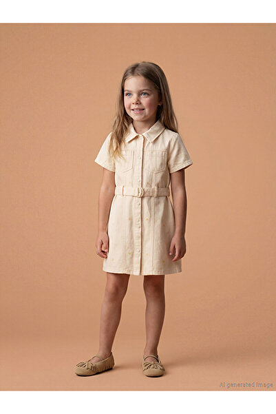 LC Waikiki Trendlucky Girl's Belted Dress with Difference in Color