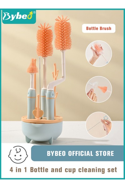 BYBEO 4 in 1 Silicone Baby Bottle Cleaning Brush Set with Stand, 360° Rotatin...