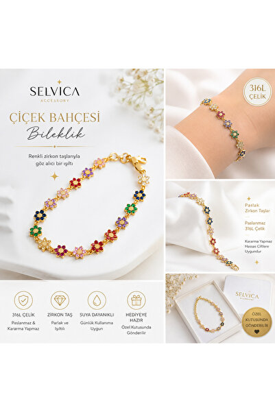 Selvica 316L Steel Adjustable Gold Color Flower Bracelet Zircon Stone Women's...