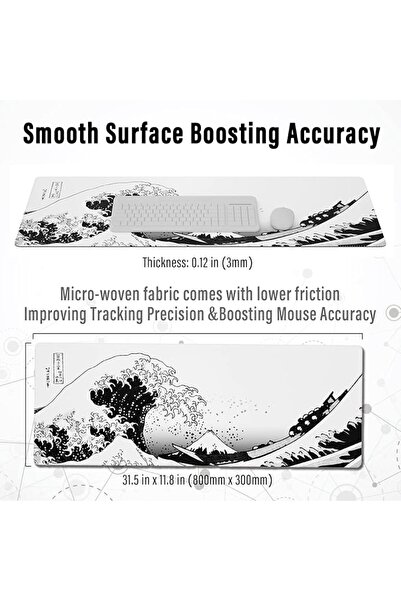 GENERAL Large Gaming Mouse Pad with Stitched Edges, Minimalist Topographic Ma...