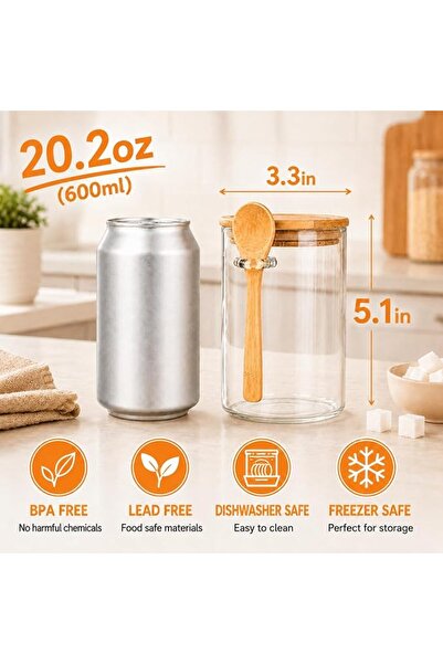 GENERAL PFUM Airtight Glass Sugar Container, 20oz Storage Jars With Wooden Sp...
