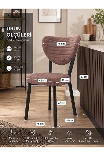 DENEL Mutfak Sandalyesi Modern Pembe Kumaş Salon Sandalyesi Siyah Metal Ayak ...