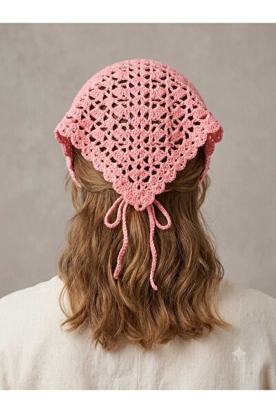 El Yapımı Örgü Saç Bandanası Pembe Handmade Bohem