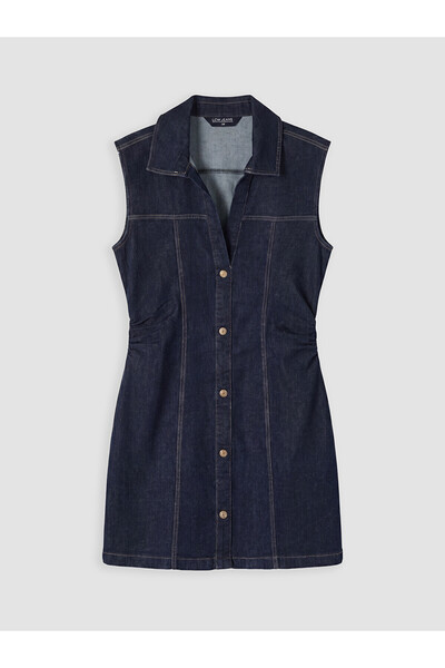 LC Waikiki Peak New Season Shirt Collar A-Line Mini Jean Dress