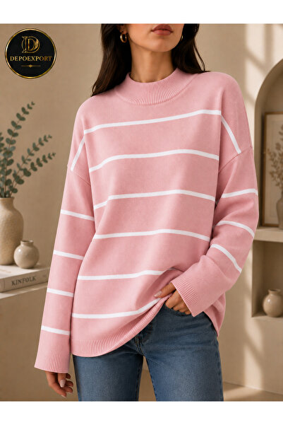DepoExport Women's Striped Oversize Knitted Sweater