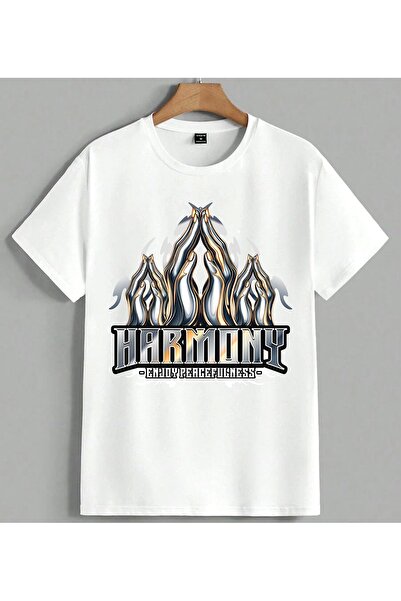 ELFERA Harmony Andy Ates Design Printed Unisex Oversize T-Shirt White