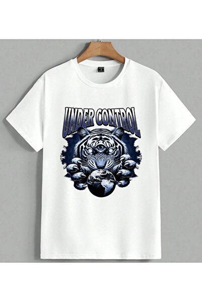 ELFERA Under Control Kaplan Guclu Printed Unisex Oversize T-Shirt White