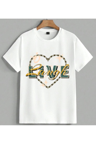 ELFERA Love Written Heart Printed Unisex Oversize T-Shirt White