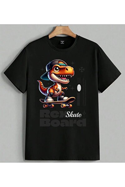 ELFERA Rex Skateboard Dinosaur Sportska majica sa printom, unisex, velika, crna