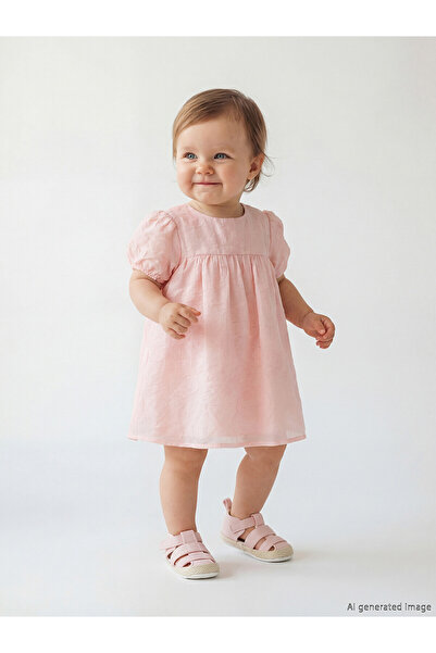 LC Waikiki Original Oval Collar Patterned Baby Girl Dress