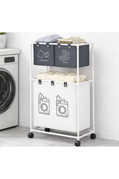 Generic Brand 2-tier laundry basket, 4 textile compartments, metal structure,...