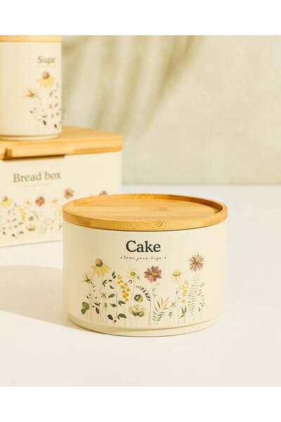 REDTAG Off White Floral Cake Box With Wood Lid