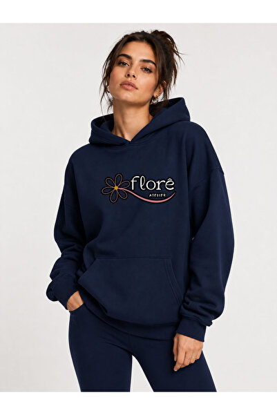 herkesemoda Flore, Printed Hooded 2 Thread Rastered Sweatshirt