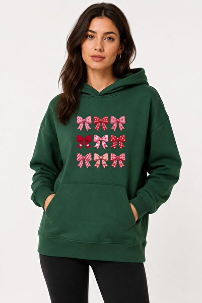herkesemoda Ribbon Printed Hooded 2 Thread Threaded Sweatshirt
