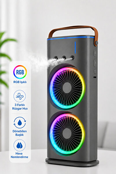 Abbruch Çift Fanlı Buharlı Hava Soğutucu RGB Işıklı Mini Klima 3 Kademeli Nem...