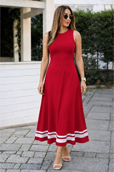 UFC 1985 TOP BRAND Women's Strappy Round Neck Long Viscose Dress with Stripe ...