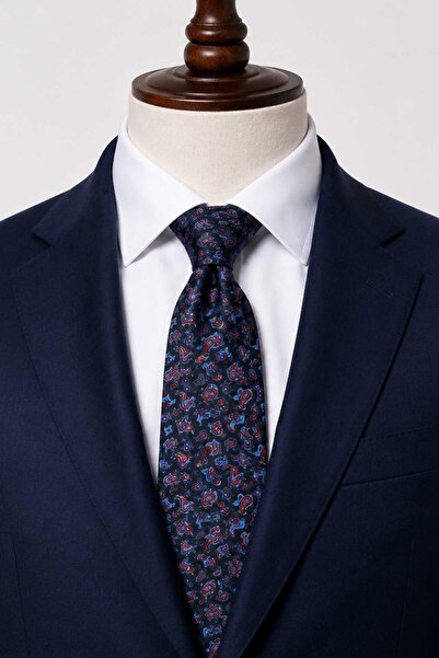 Kravatkolik Dark Navy Blue Shawl Pattern Italian Silk Tie İk2545