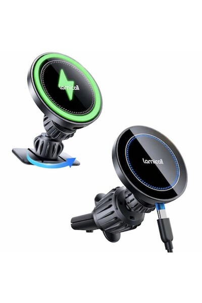Lamicall Suport auto pentru telefon cu încărcare wireless rapidă de 15W, cu a...