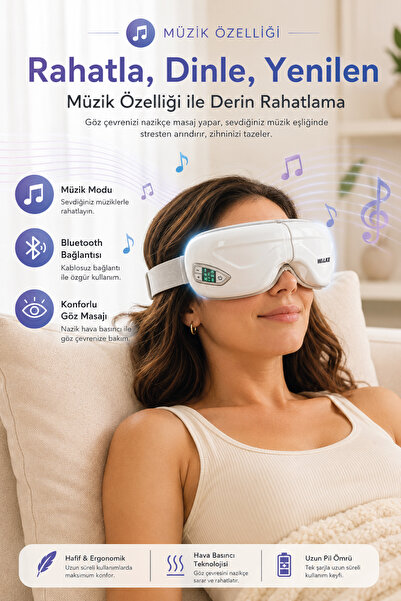 Walke Bluetoothlu Müzik Çalarlı Isıtmalı Akıllı Göz Masaj Cihazı G-01