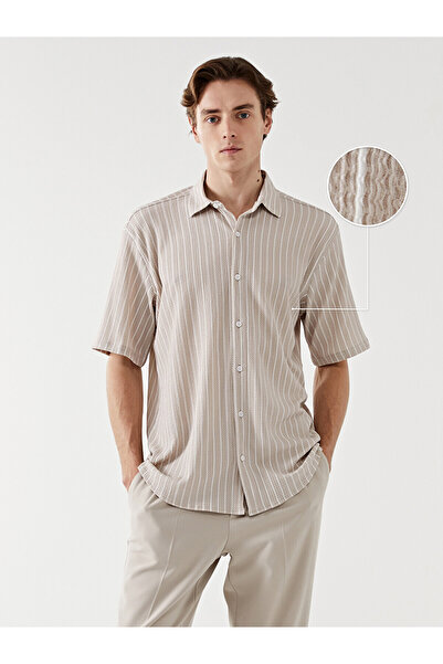 LC Waikiki Nevavm Regular Fit Short Sleeve Striped Men's Shirt with Difference