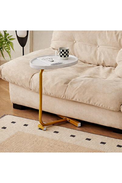 Rovitech Măsuță de cafea cu design nordic, blat alb, cadru metalic auriu, 60 ...