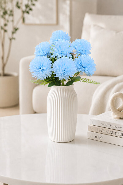 MD Aspiz Flowers Yapay Çiçek 7li Lüx açık mavi kasımpatı Demeti 42 cm ( Saksı...