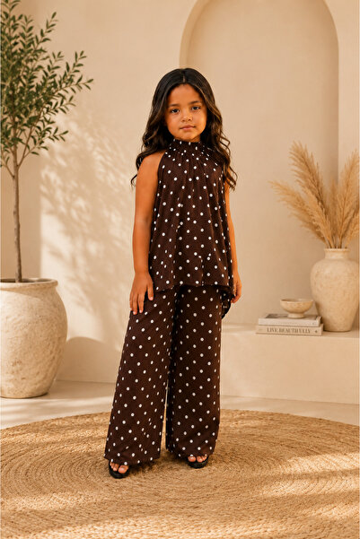 miço kids Girl's Halter Neck Polka Dot Pants Set Casual Stylish Set