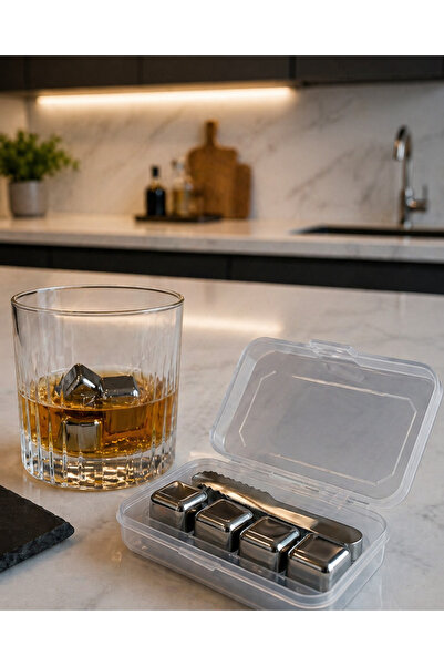 FTA TİCARET Stainless Steel Ice Cube Set with Box and Tongs, Beverage Cooler ...