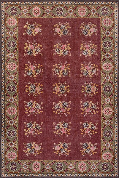 ARTLOOP Relic Bordo Vintage Çiçek Desenli Dokuma Tabanlı Şönil Halı AL 556