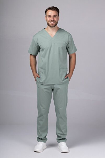 tag Costum medical MEN COOL PREMIUM pentru barbati, Bumbac racoros flexibil cu elastan, Tender Green