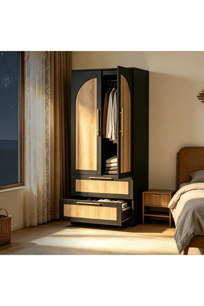 TRN ARCH Arco Gold Detaylı Gardırop Siyah / Gold
