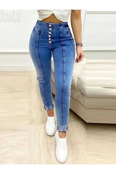 UFC 1985 TOP BRAND Women's High-Waisted Button-Front Jeans Pants
