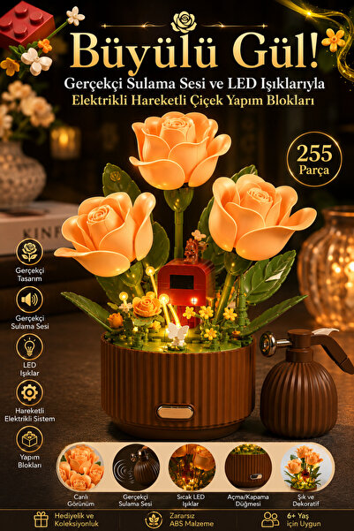 craftivio LED Işıklı Hareketli Gül Yapım Blokları 255 Parça | Gerçekçi Sulama...