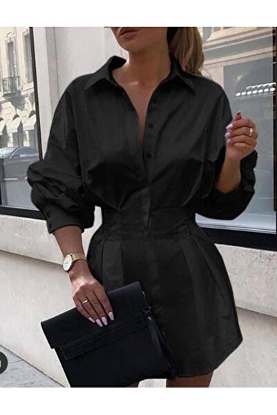 UFC 1985 TOP BRAND Women's Cotton Polyester Fabric Waisted Pleated Shirt Dress