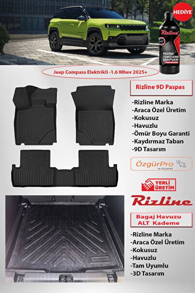Rizline Premıum Jeep Compass 2026+ Elektrikli-1.6 Hybrit 9D Premıum Paspas 3D...