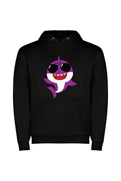 iLovePrints Shark Jamming in Style Φούτερ με κουκούλα σε χρώμα Μαύρο