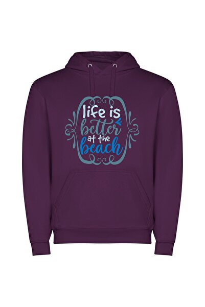 iLovePrints Beach Blissful Escape Φούτερ με κουκούλα σε χρώμα Μωβ